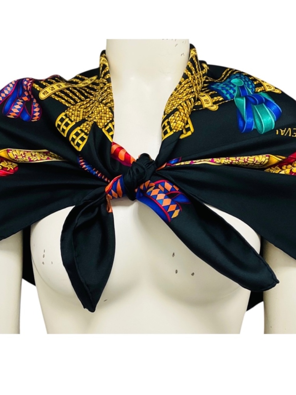 HERMES BLACK MULTI LES RUBANS DU CHEVAL PRINT SQUARE SILK TWILL SCARF - Picture 2 of 8